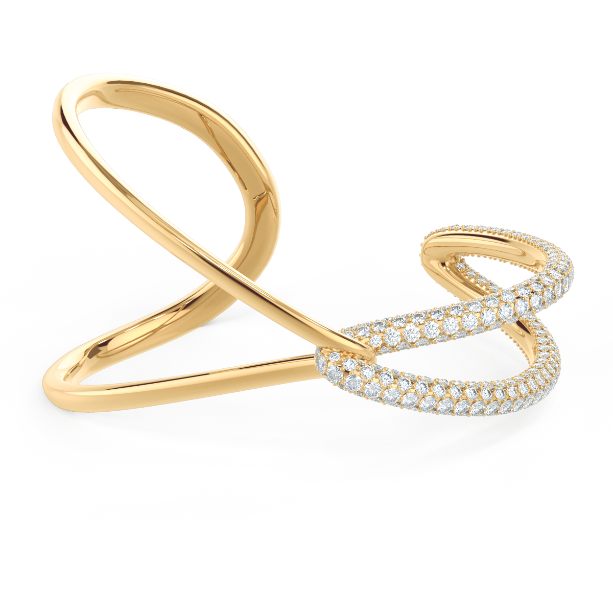 Lab Diamond Lovelock Cuff 5.0ctw In 18kt Yellow Gold Rendering Design AD093