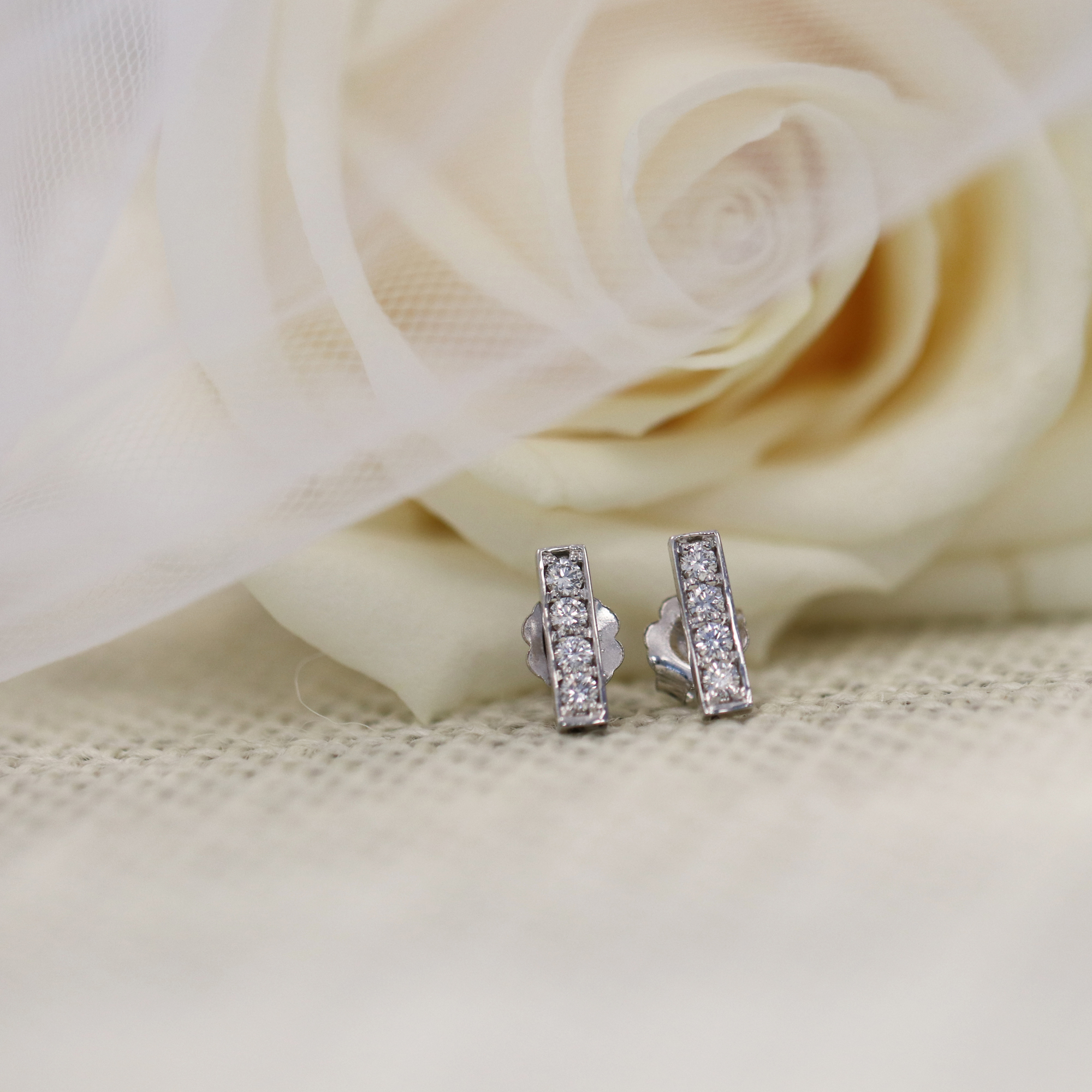 Lab Diamond Bar Drop Earrings White Gold Design AD125