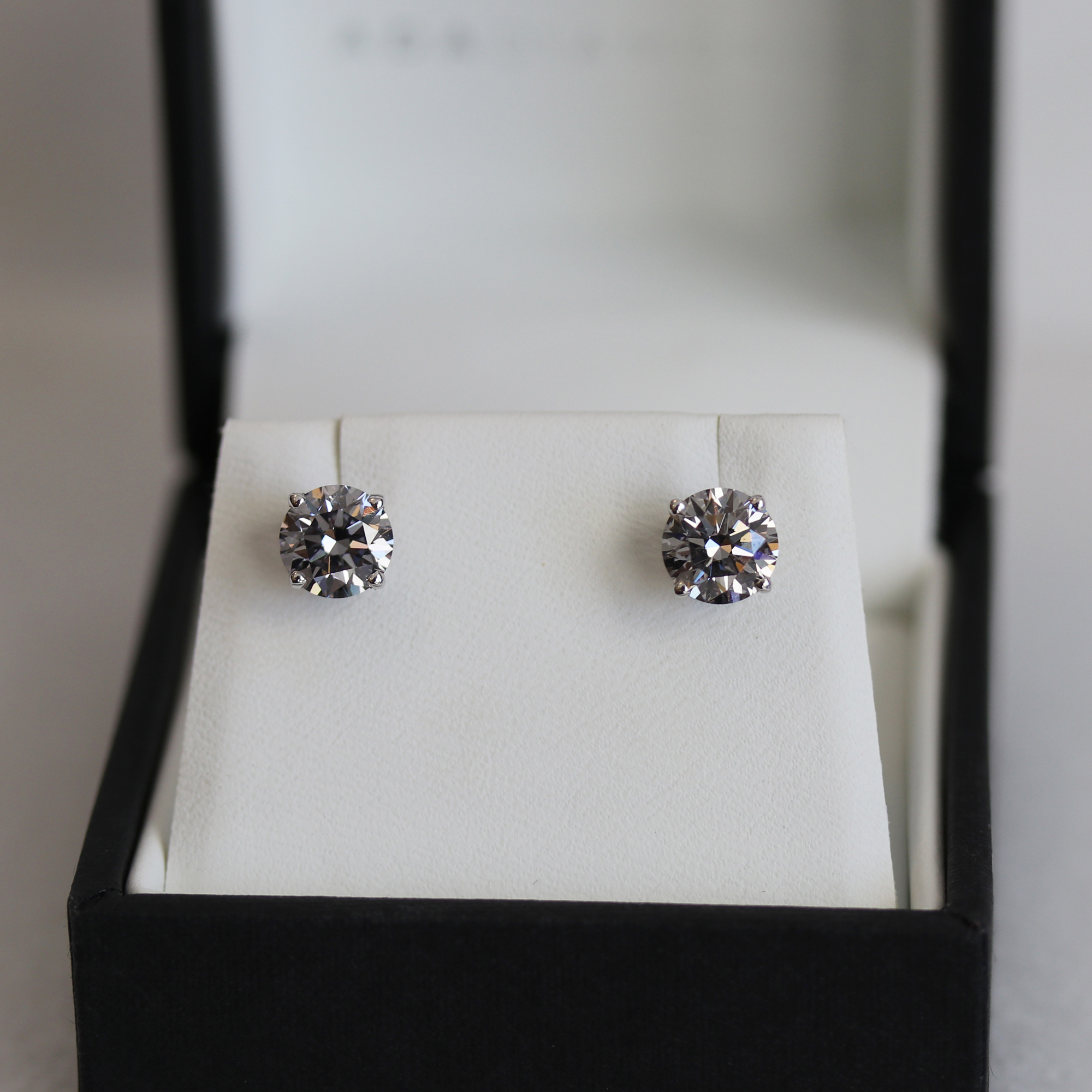 Round Brilliant Fancy Gray Lab Grown Diamond Stud Earrings 1.65ctw In Box Design AD001
