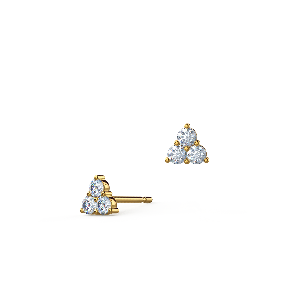 Three Stone Lab Diamond Earrings In Yellow Gold Rendering Design AD126