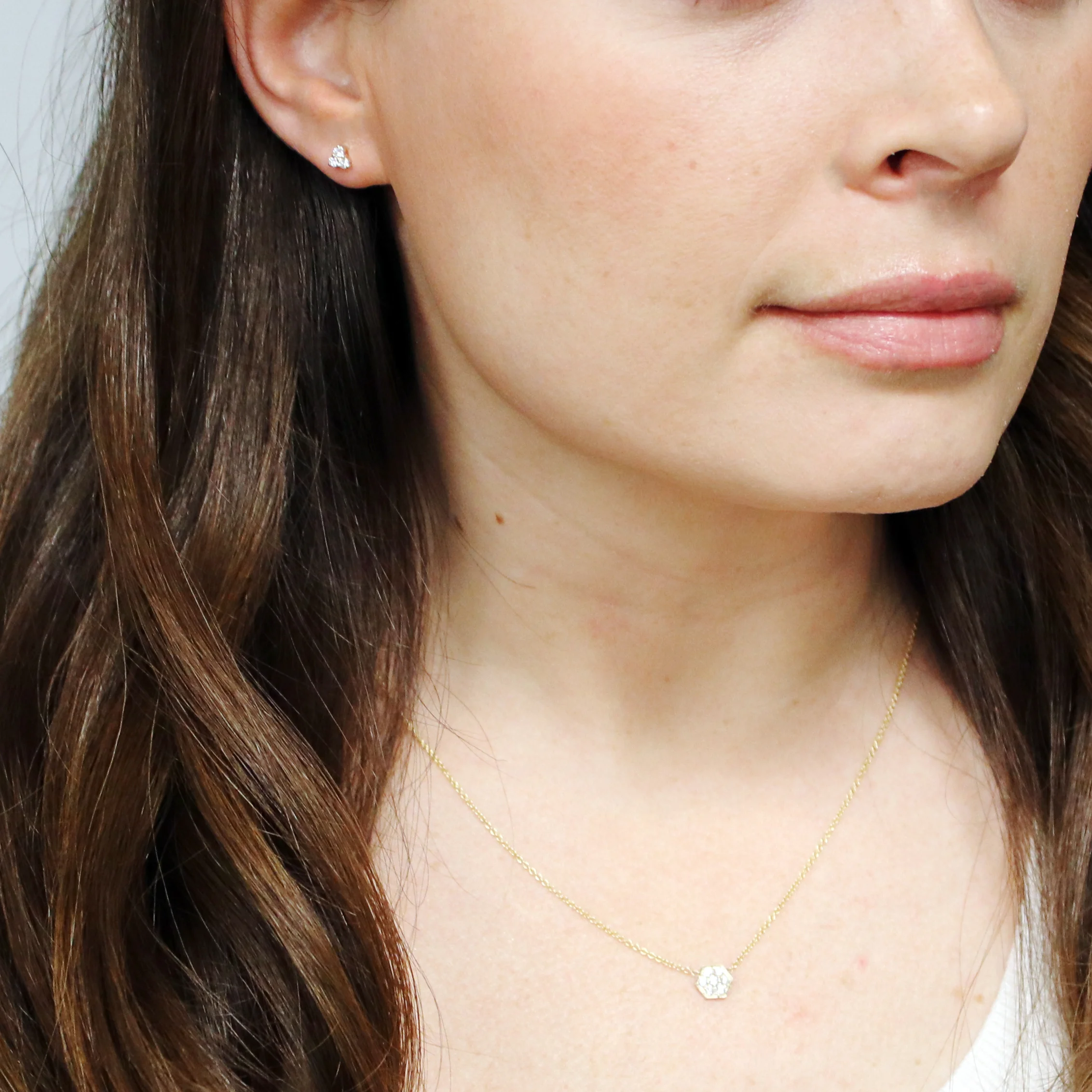 Lab Grown Diamond Three Stone Earrings White Gold On Model Design AD126