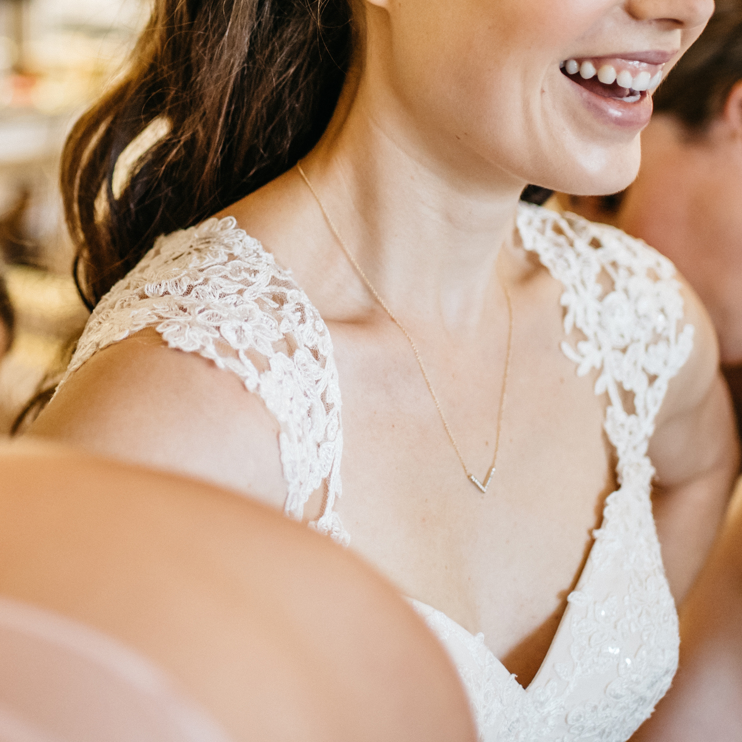 Lab Diamond V Necklace In Yellow Gold On Model Design AD120