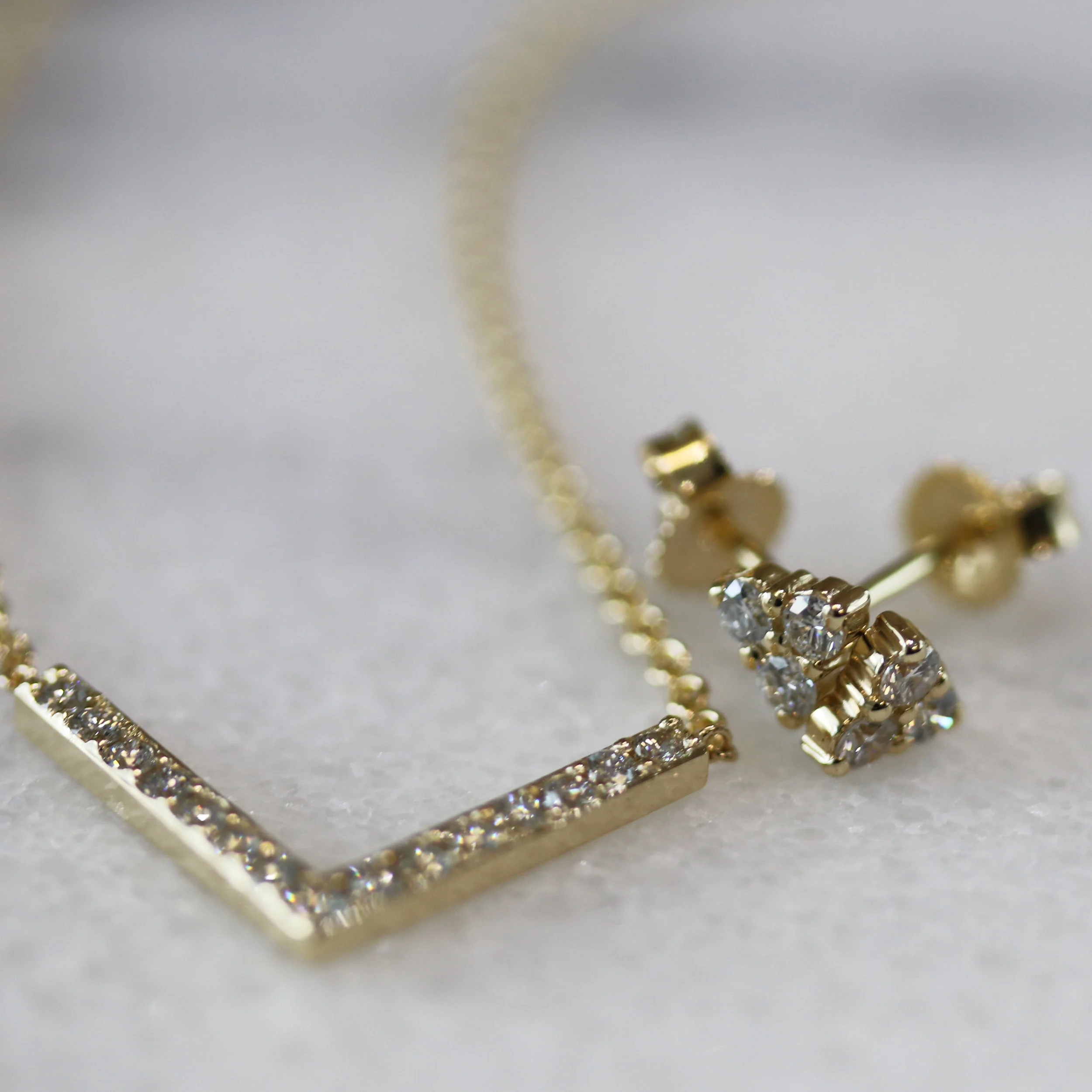 Lab Diamond Three Stone Earrings Yellow Gold Design AD126