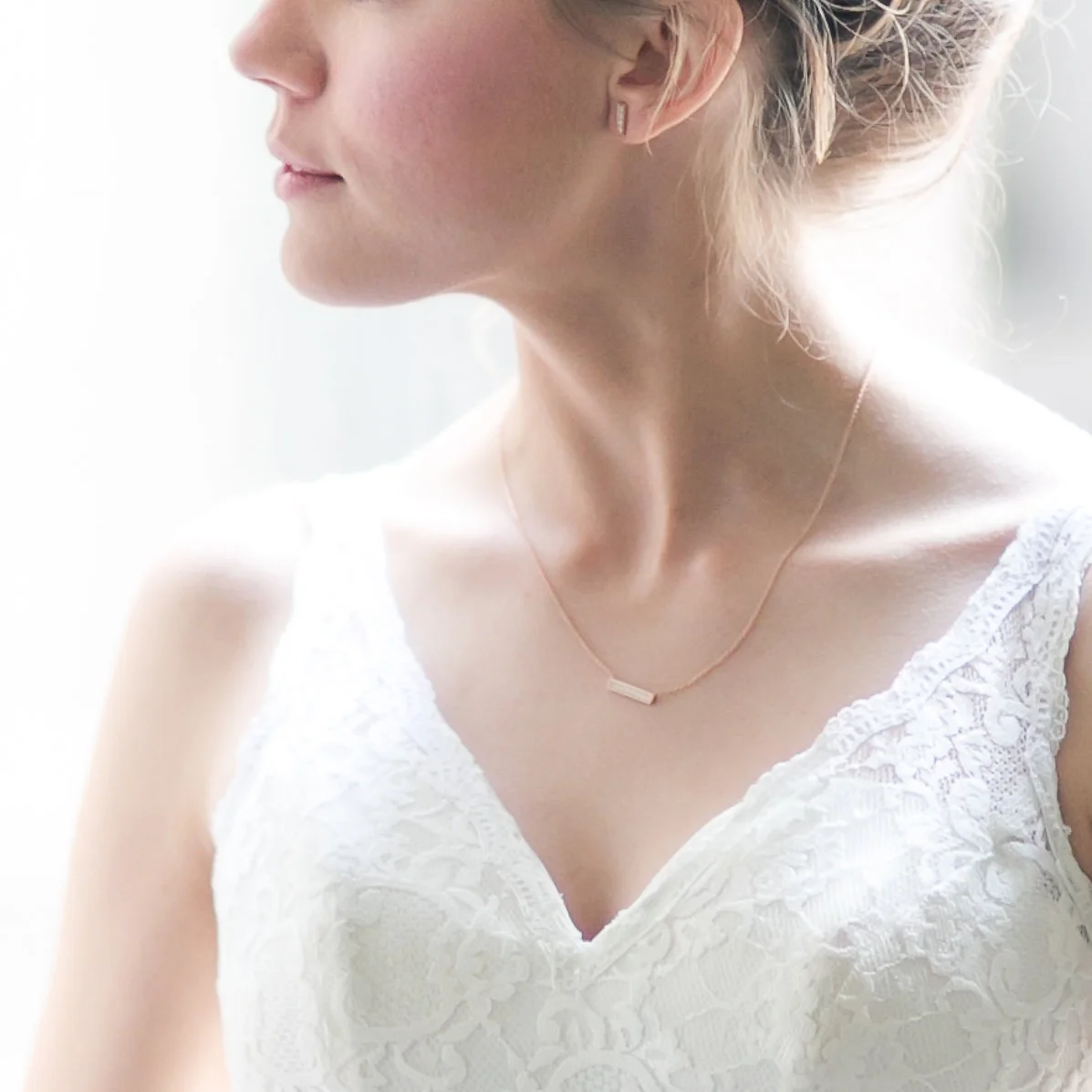 Lab Created Diamond Bar Pendant In Rose Gold Design AD122