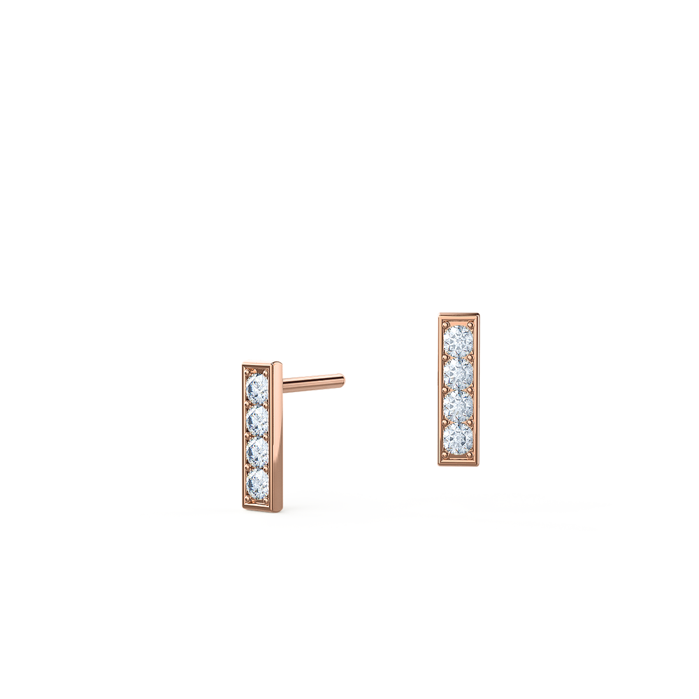 Lab Diamond Bar Drop Earrings Rose Gold Design Rendering AD125