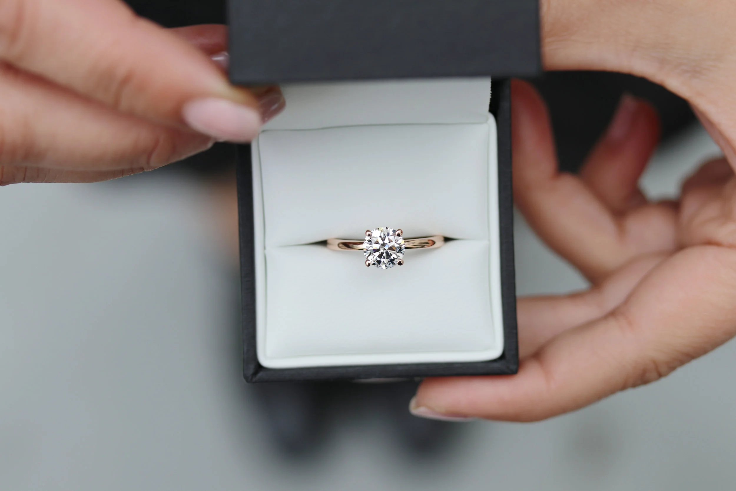 Four Prong Solitaire Lab Created Diamond Engagement Ring in Rose Gold Design-066