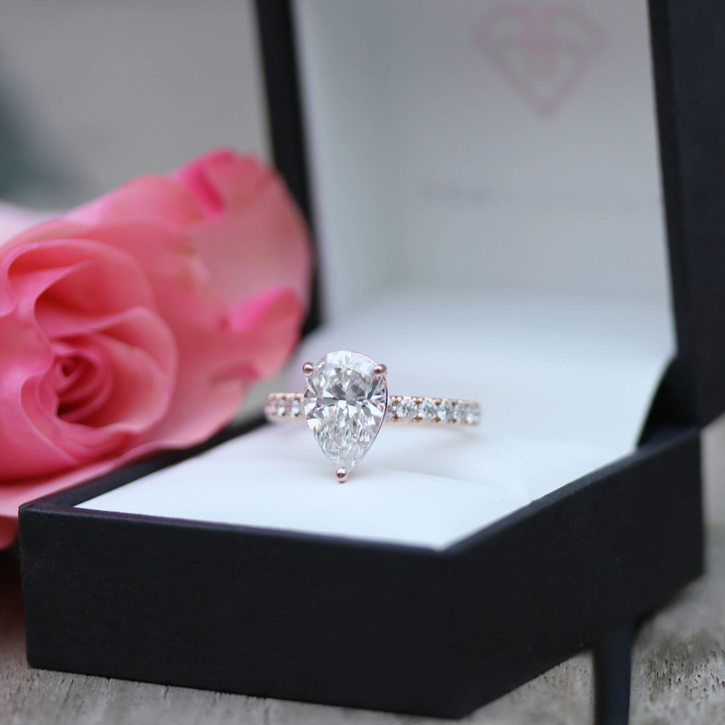 Four Prong Pave Lab Created Diamond Band Engagement Ring in Rose Gold
