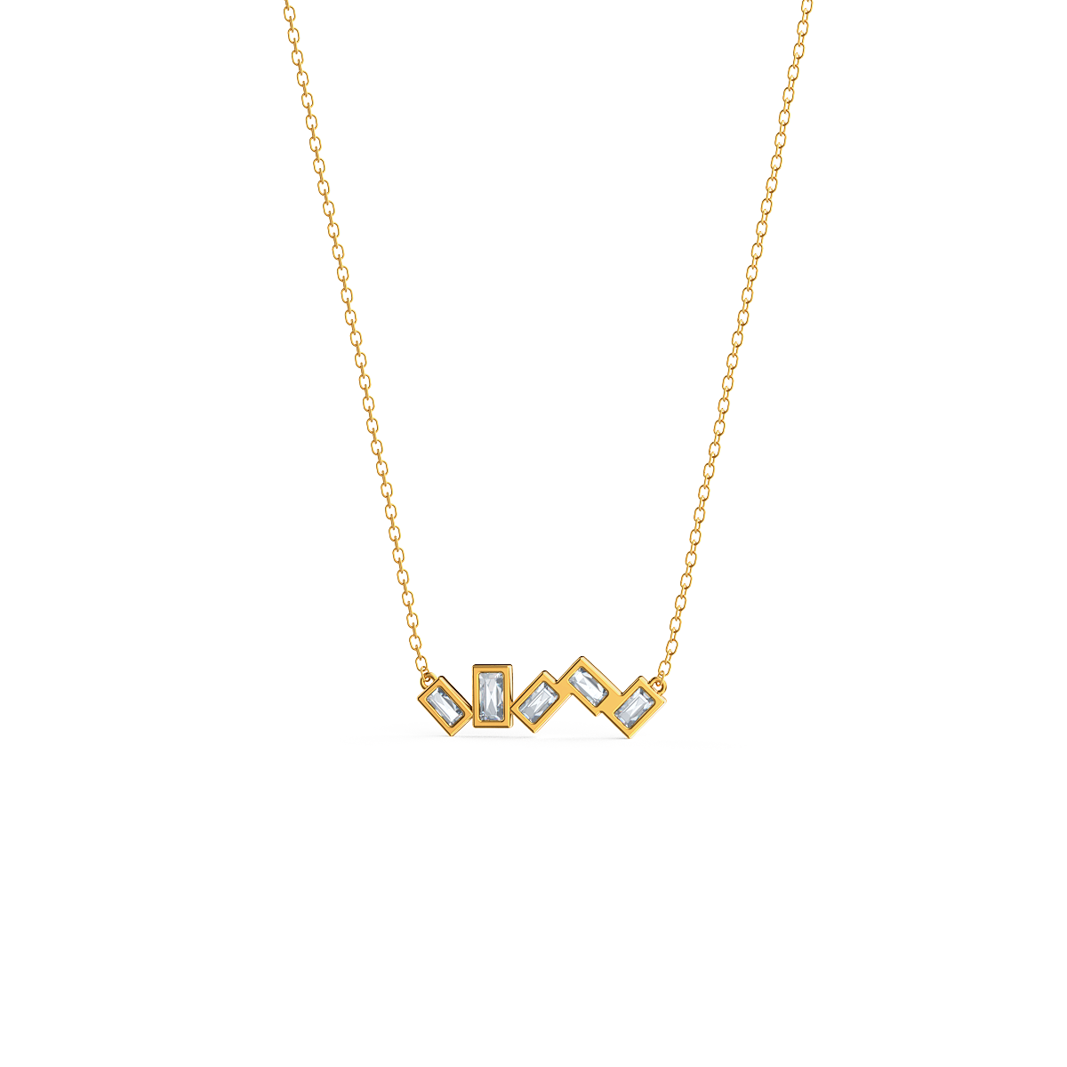 Lab Grown Diamond Baguette Five Stone Necklace 0.35ctw Rendering In Yellow Gold