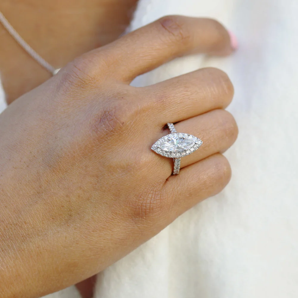 Fancy Halo Pave Top of the World Lab Created Diamond Engagement Ring on Hand Design-156