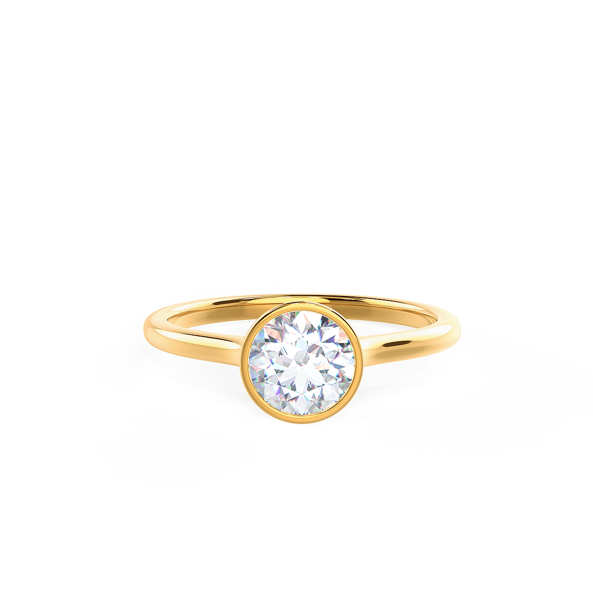 Ada Diamonds Lab Diamond Bezel Solitaire Engagement Ring Rendering In Yellow Gold In Front View AD148