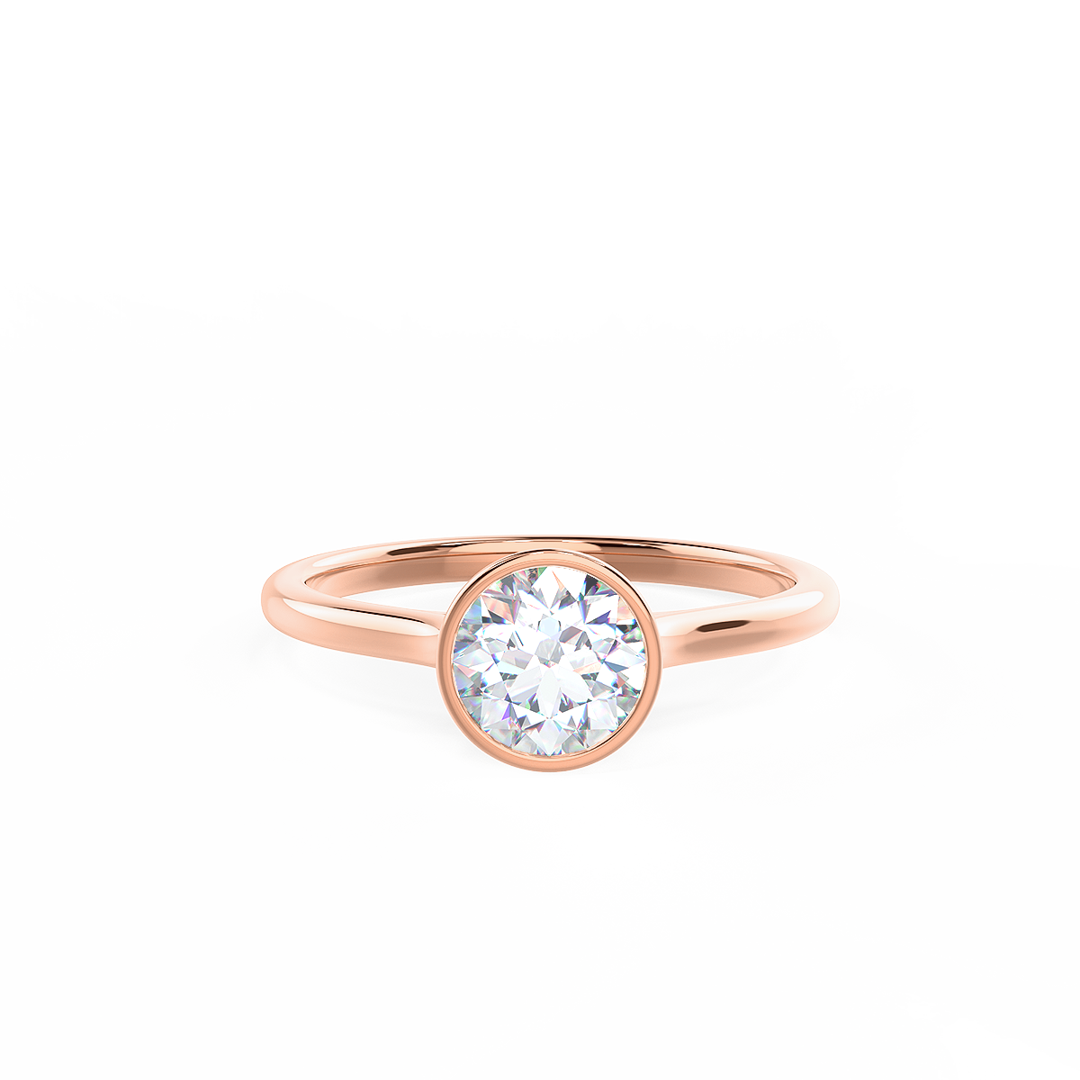Ada Diamonds Lab Diamond Bezel Solitaire Engagement Ring Rendering In Rose Gold In Front View AD148