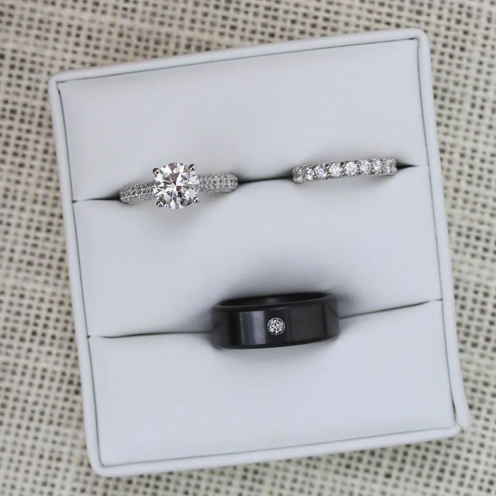 Men's Beveled Lab Created Diamond Polydiamond Wedding Band One in a Million Bridal Set Design-140