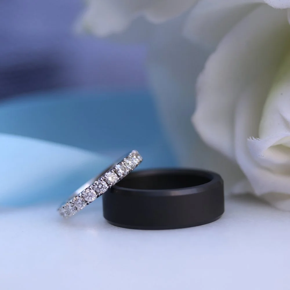 Men's Beveled Lab Created Polydiamond Wedding Band Set Design-139
