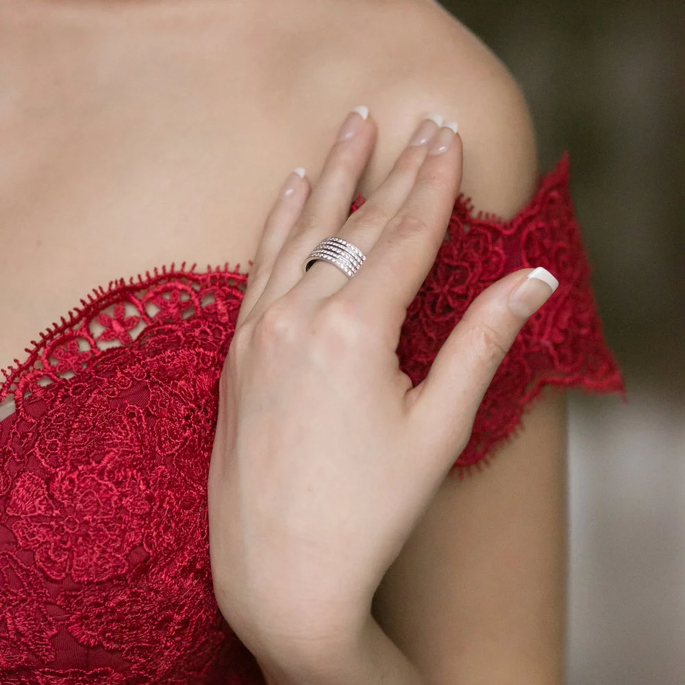 Spinning Stacked Lab Created Diamond Fashion Ring in Platinum on Hand Design-101