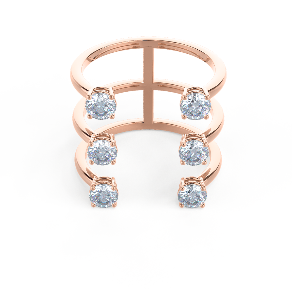 Three Row Brilliant Lab Created Diamond Fashion Ring in Rose Gold Design-055