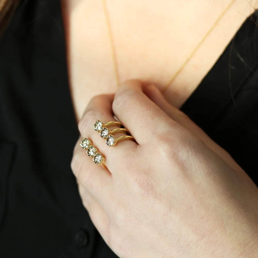 Three Row Brilliant Lab Created Diamond Fashion Ring in Yellow Gold Design-055