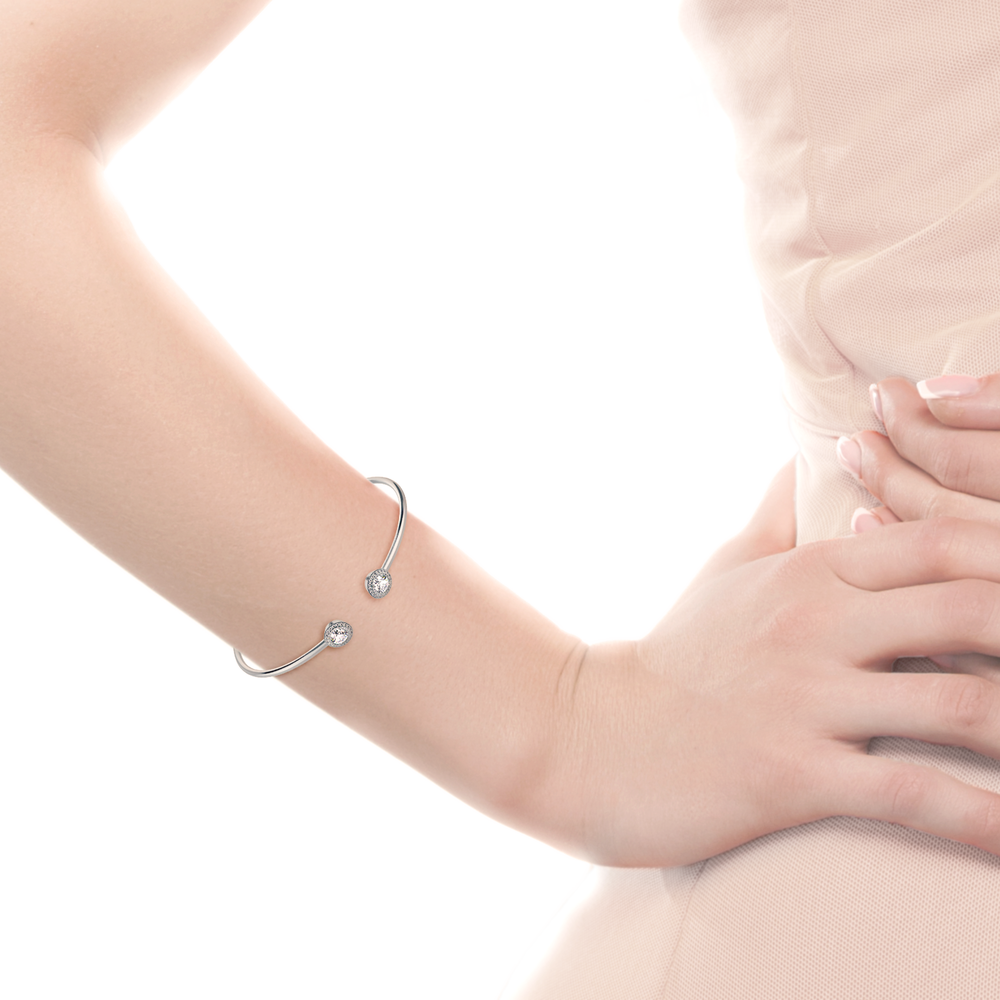 Heavenly Double Halo Lab Created Diamond Cuff Bracelet in Platinum on Hand Design-050