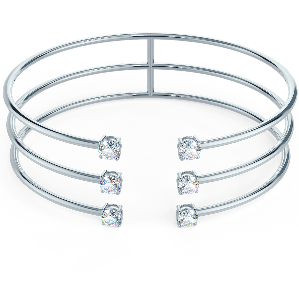 Three Row Brilliant Lab Created Diamond Cuff Bracelet in Platinum Design-048