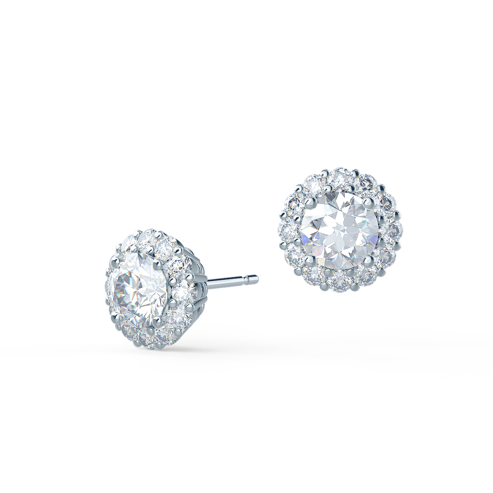 Single Halo Lab Created Diamond Heavenly Earring Studs in Platinum Design-112