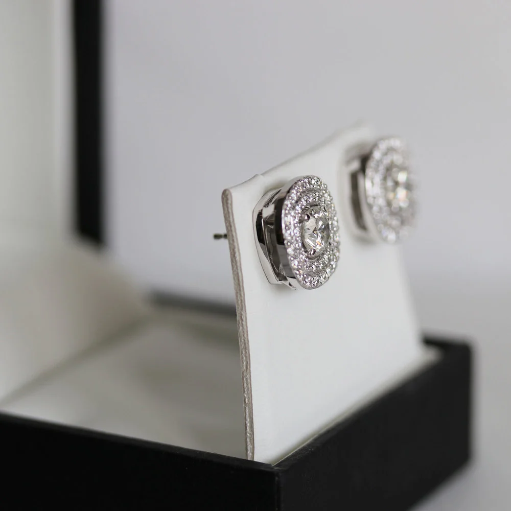 Heavenly Double Halo Lab Created Diamond Earring Jackets in Platinum Profile View Design-030