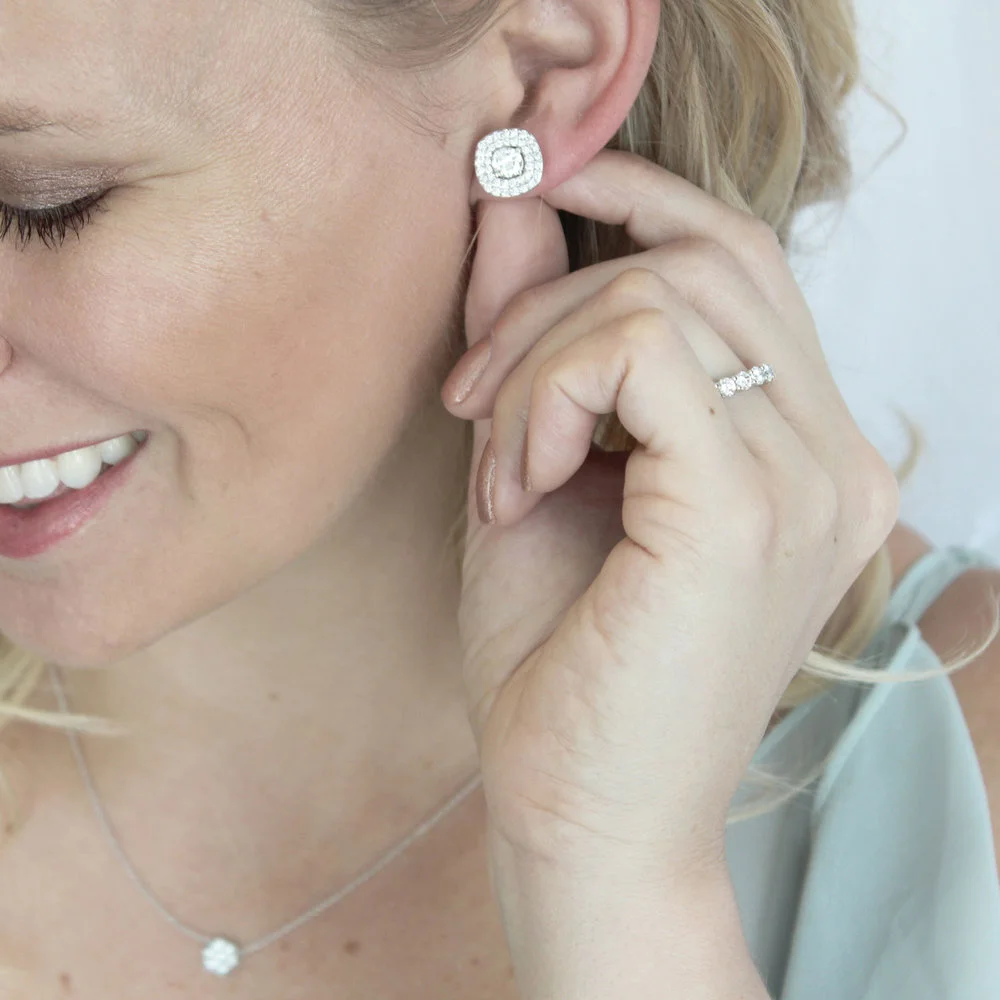 Heavenly Double Halo Lab Created Diamond Earring Jackets on Model Design-030
