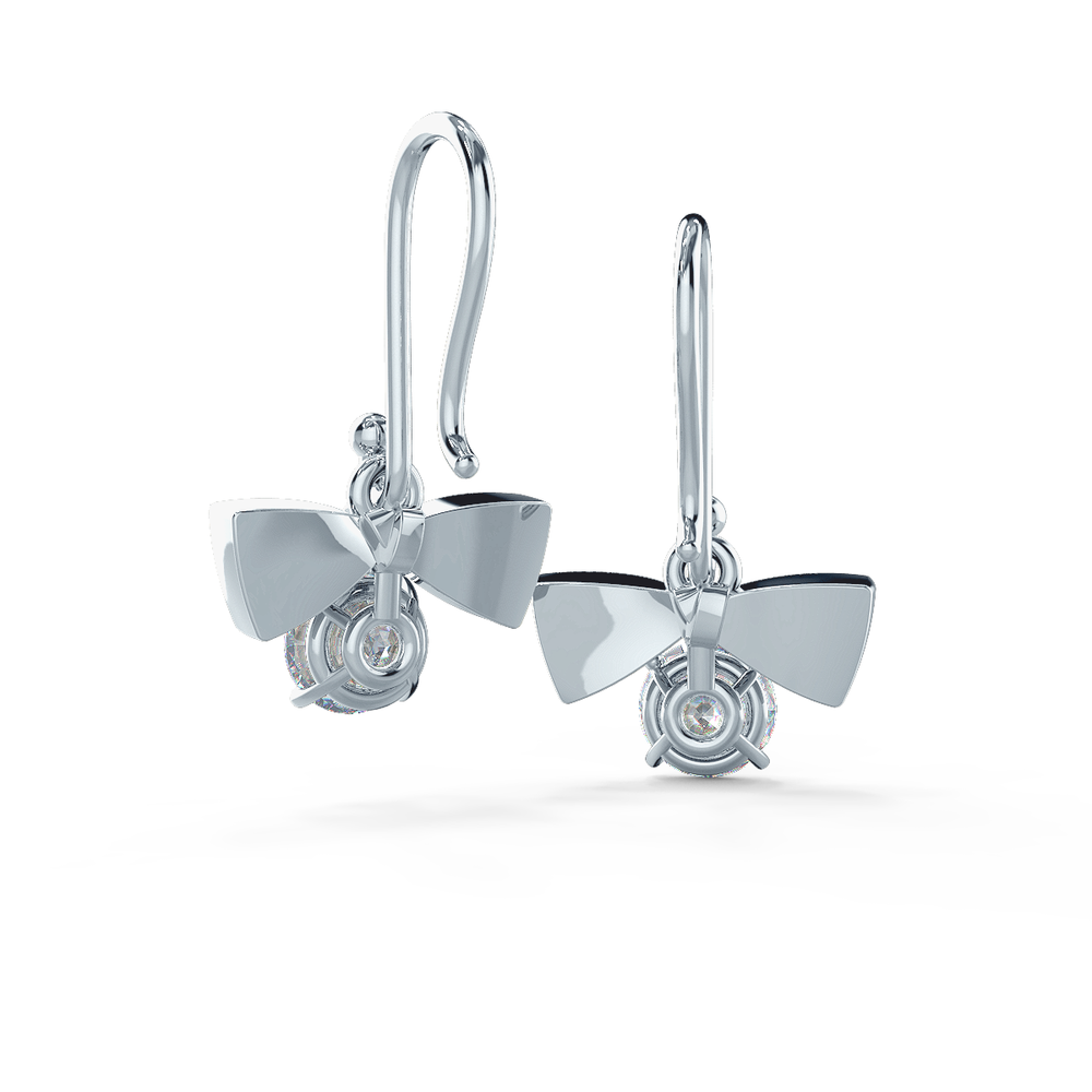 Ballerina Bow Lab Created Diamond Drop Earrings in Platinum Back View Design-023