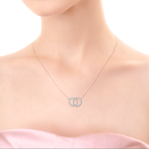 Interlocking Open Circle Double Karma Lab Created Diamond Necklace in Platinum on Model Design-034
