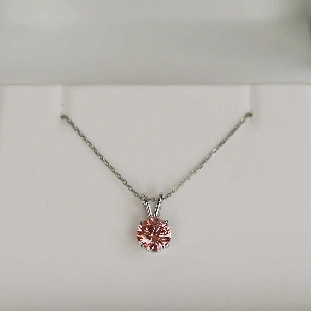 Split Bale Fancy Pink Lab Created Diamond Pendant Necklace Design-012