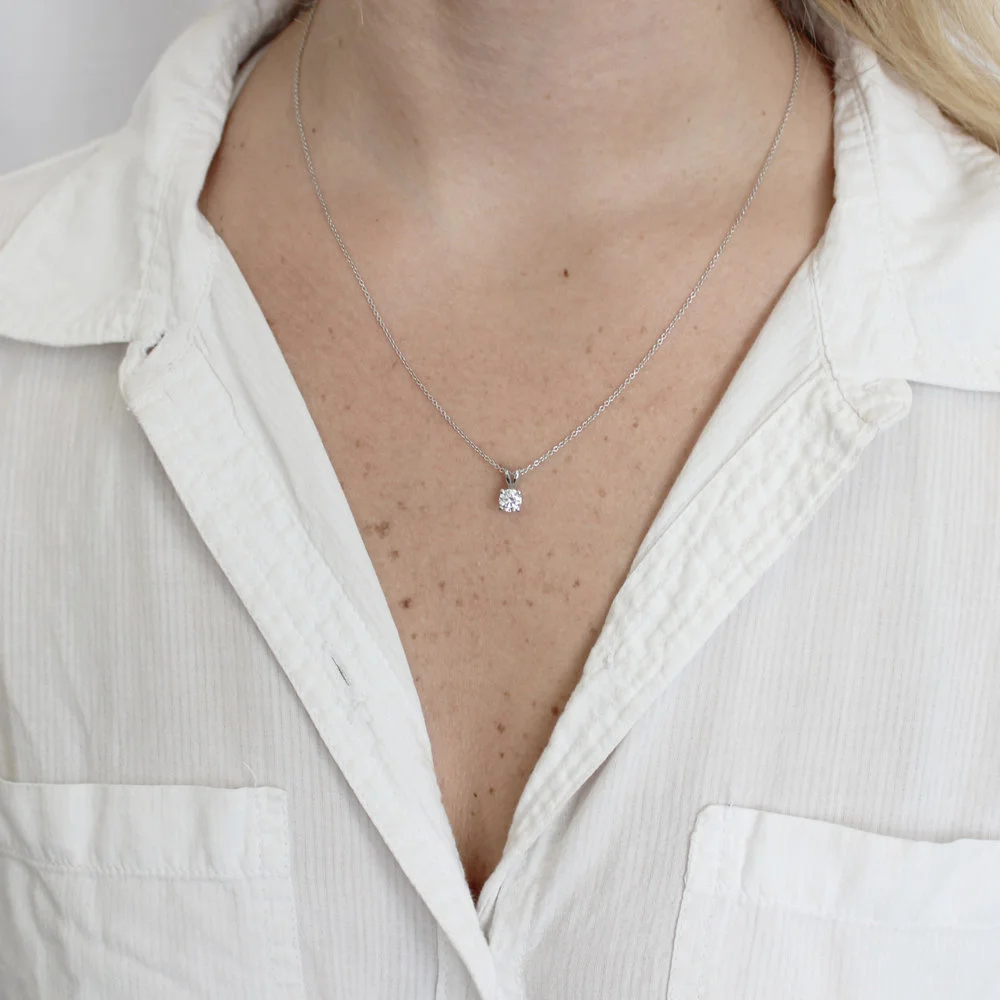 Split Bale Lab Created Diamond Pendant Necklace in Platinum on Model Design-012