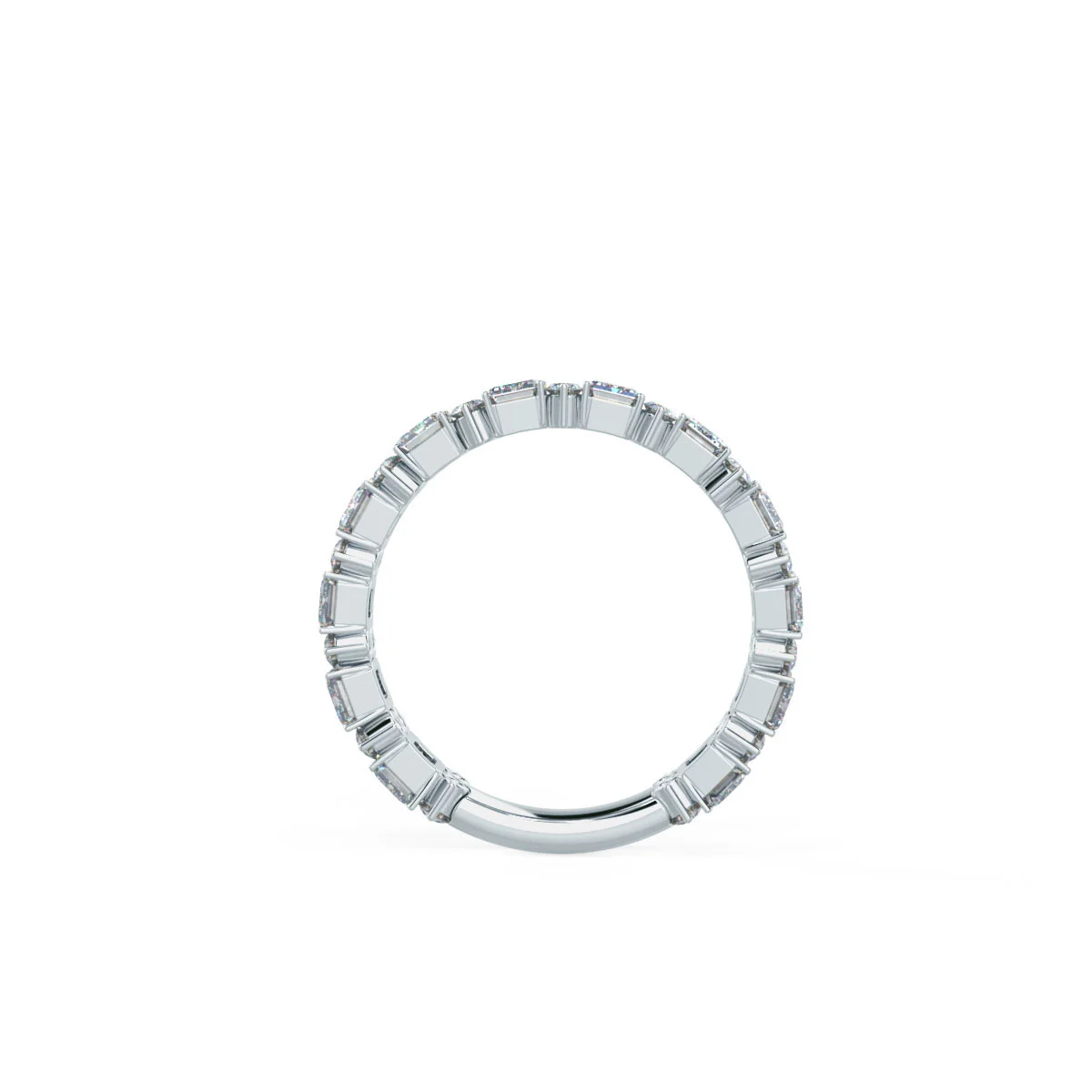 Emerald and Round Lab Grown Diamond Wedding Band Rendering In Profile View AD224