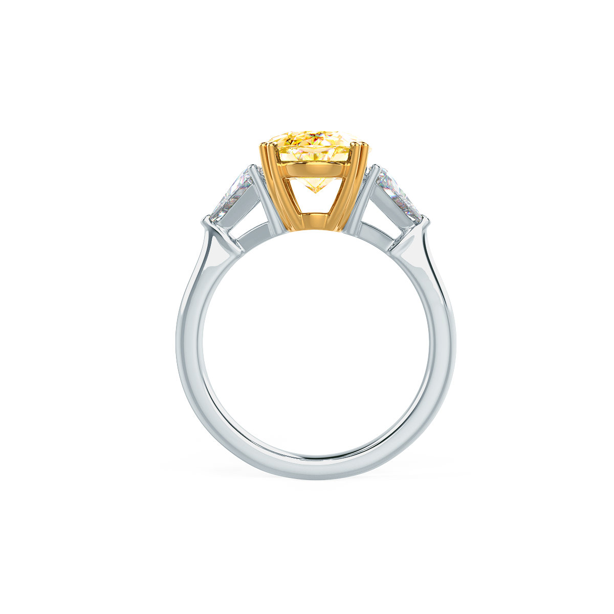 Manmade Diamond Oval and Trillion Engagement Ring 4.18ctw Rendering In Profile View Design AD072