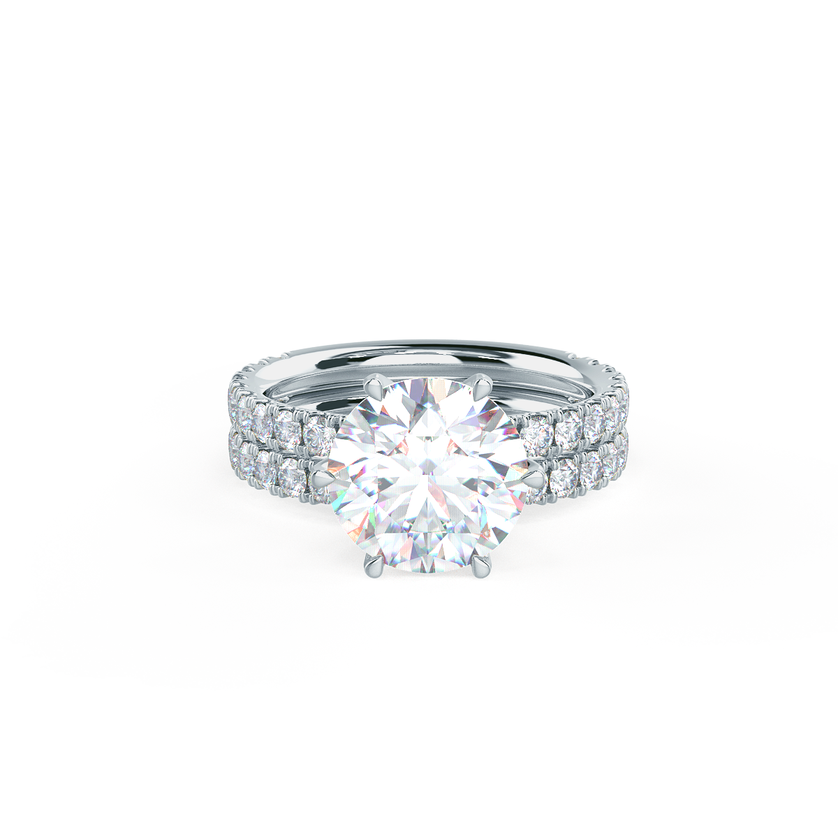This setting allows for a wedding band to sit flush with no gap. View Wedding Band Details