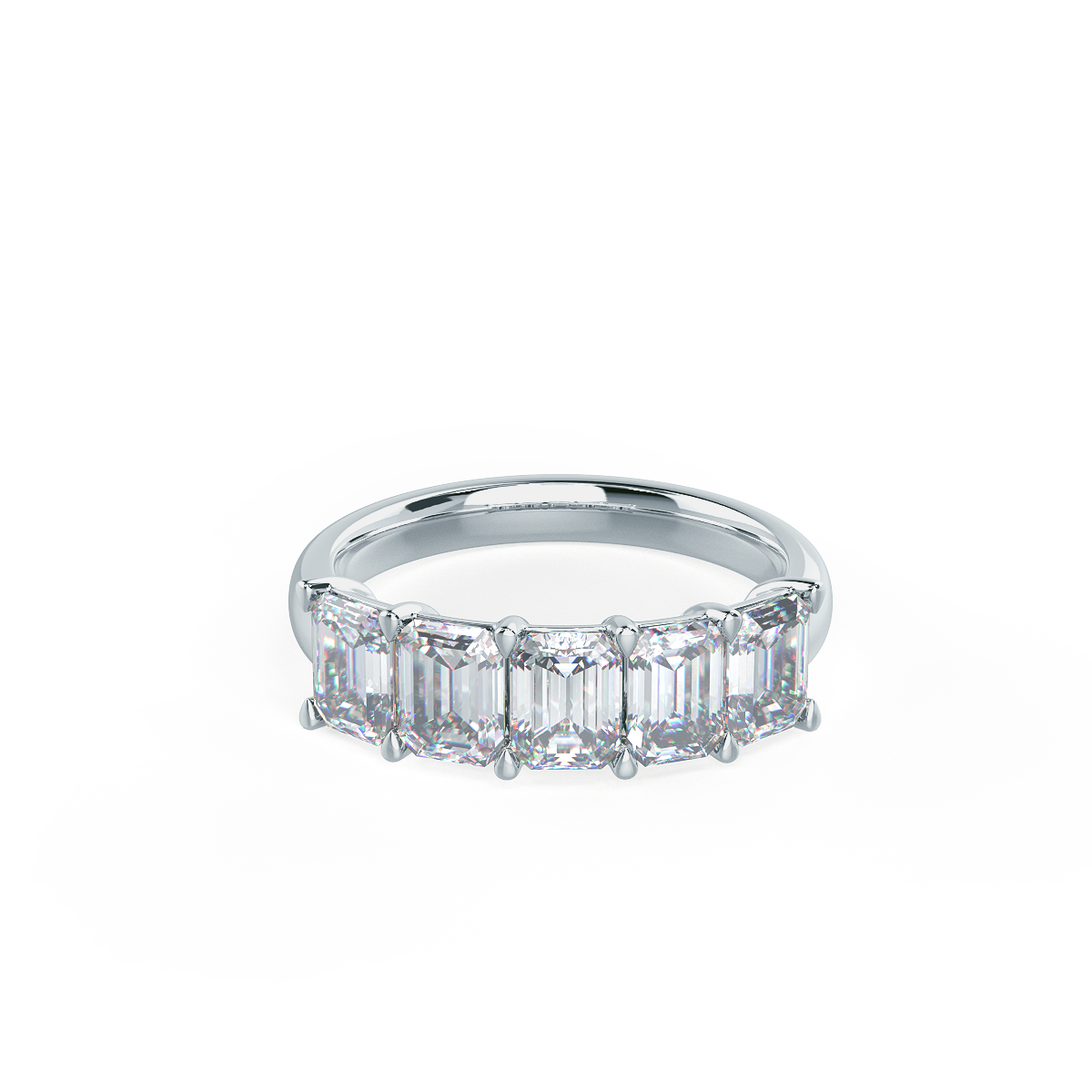 Manmade Diamond Emerald Five Stone Ring Rendering In Front View AD239