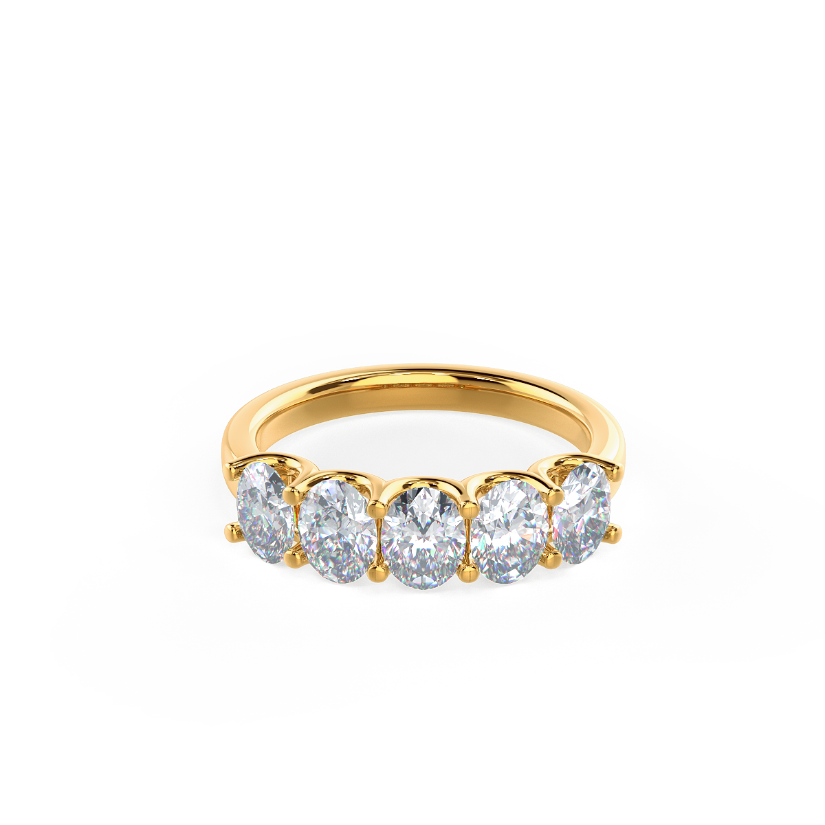 Oval Five Stone Lab Grown Diamond Wedding Band Rendering In Yellow Gold In Front View AD238