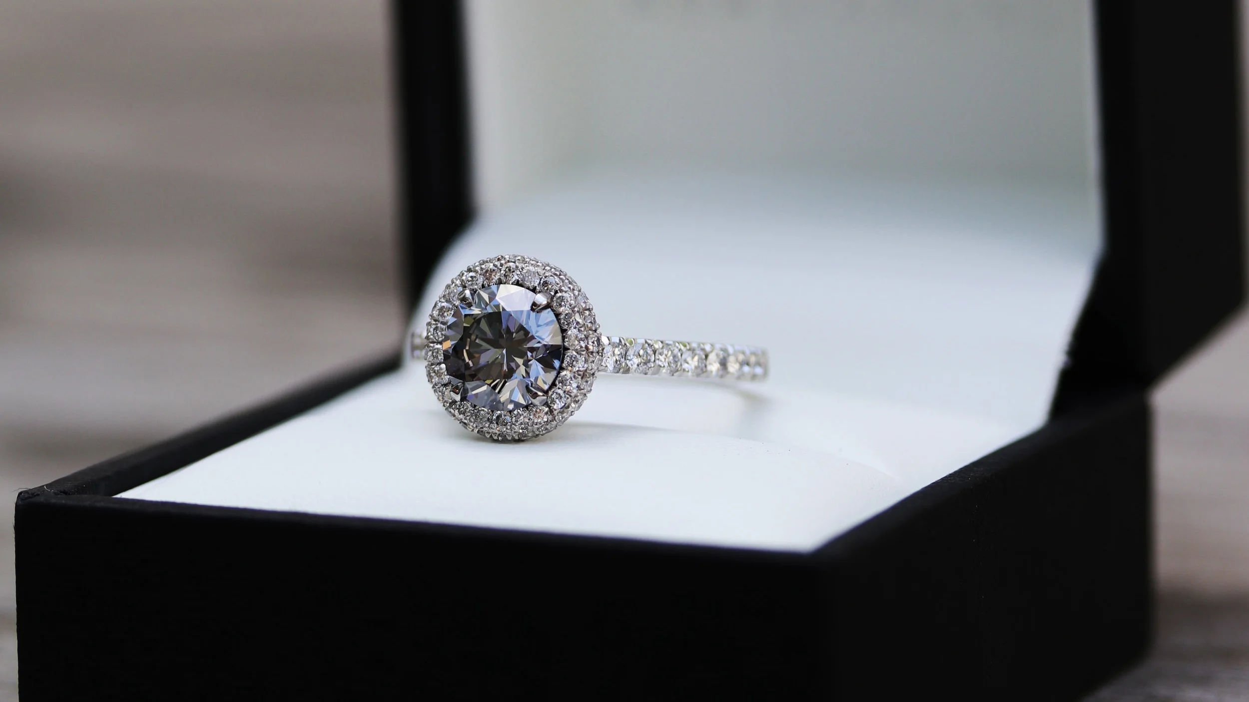fancy yellow oval lab created diamond engagement ring with pave set diamond band Ada Diamonds