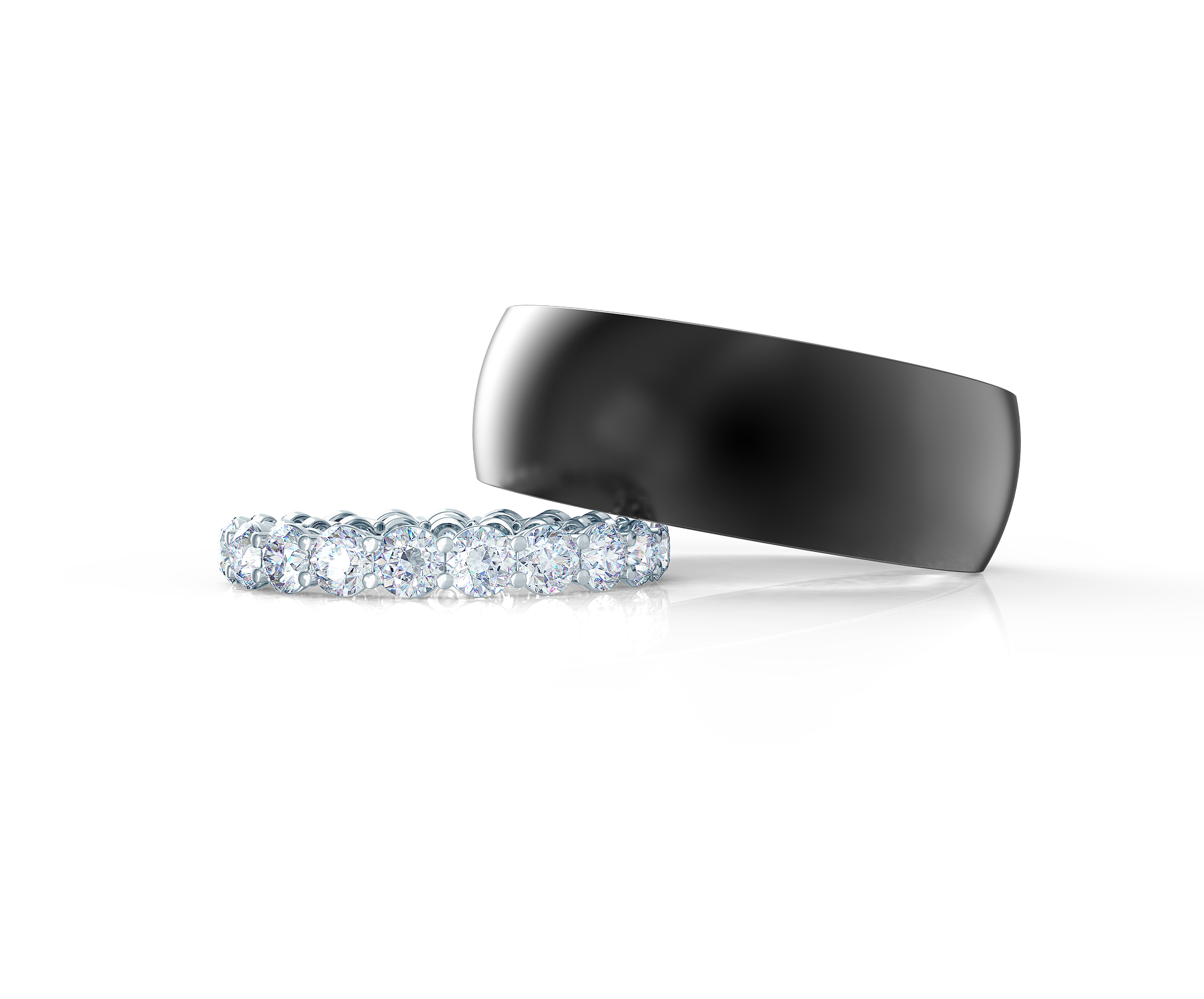 Pair your Rounded Polydiamond Ring with a Prong Set Eternity Band Shop Now