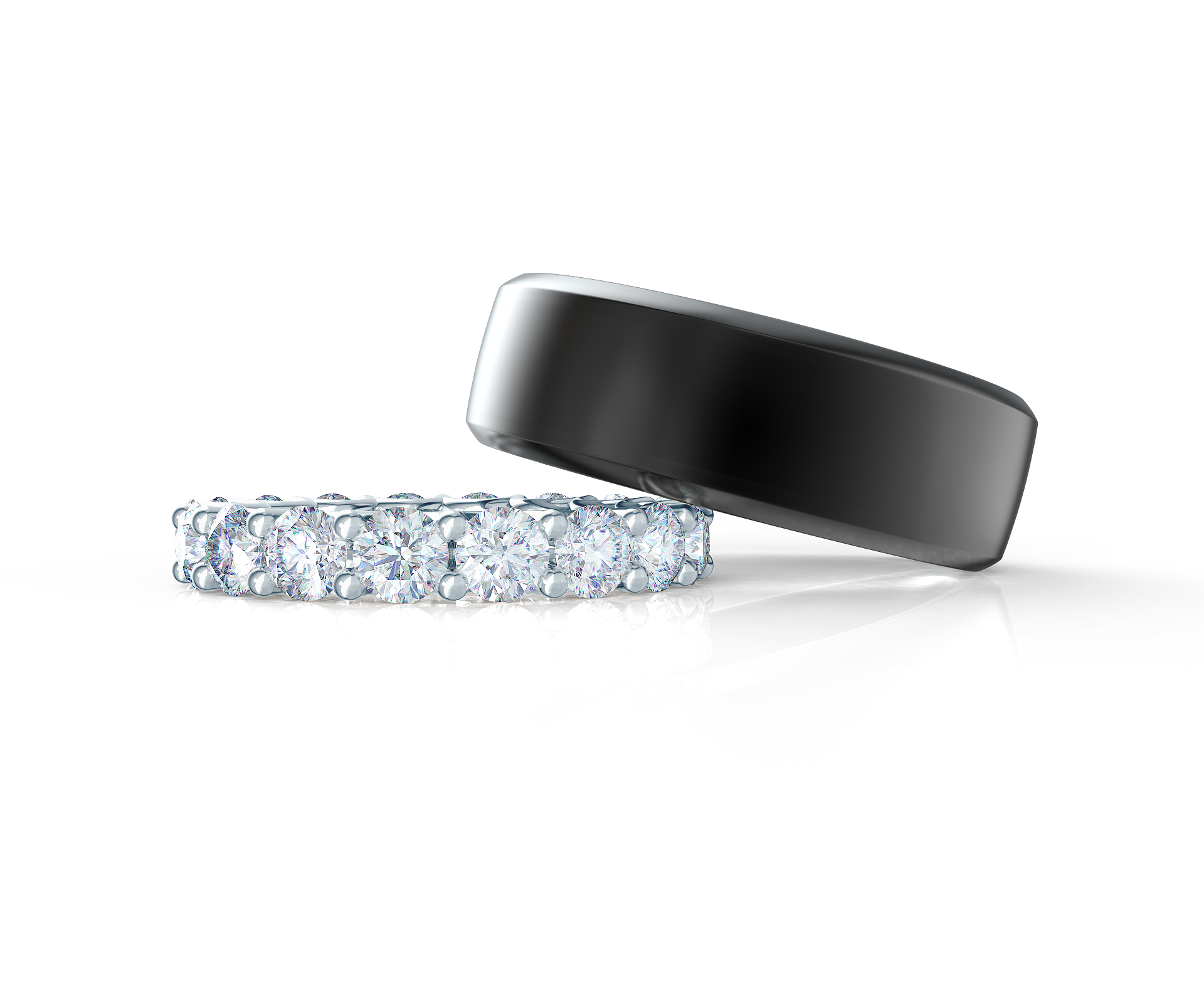 Pair your Beveled Polydiamond Ring with a French U Eternity Band Shop Now