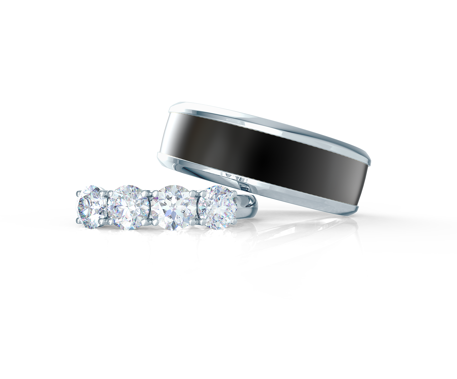 Pair your Polydiamond Inlay Ring with a Four Stone Wedding Band Shop Now