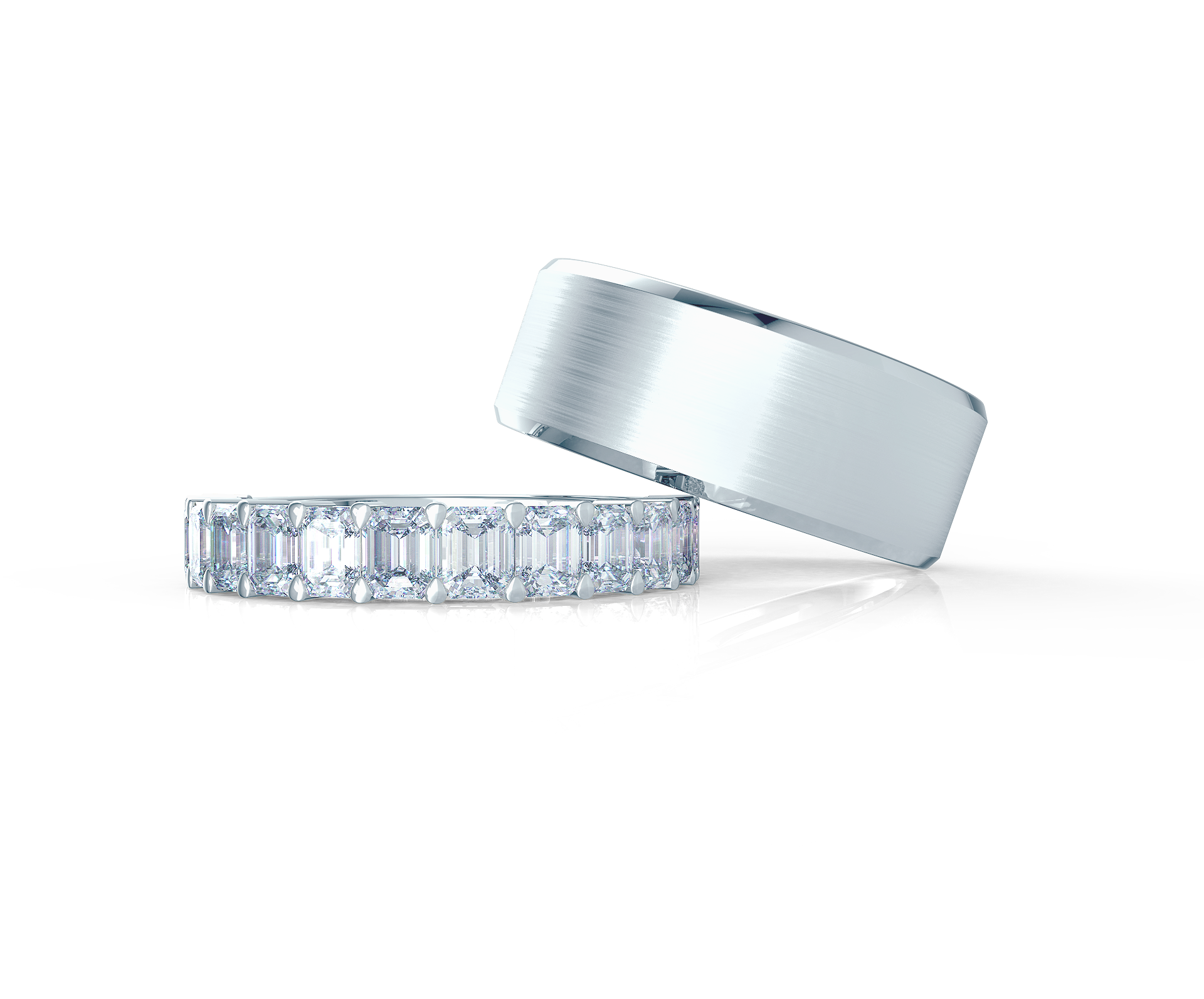 Pair your Emerald Half Band with a Matte Beveled Ring Shop Now