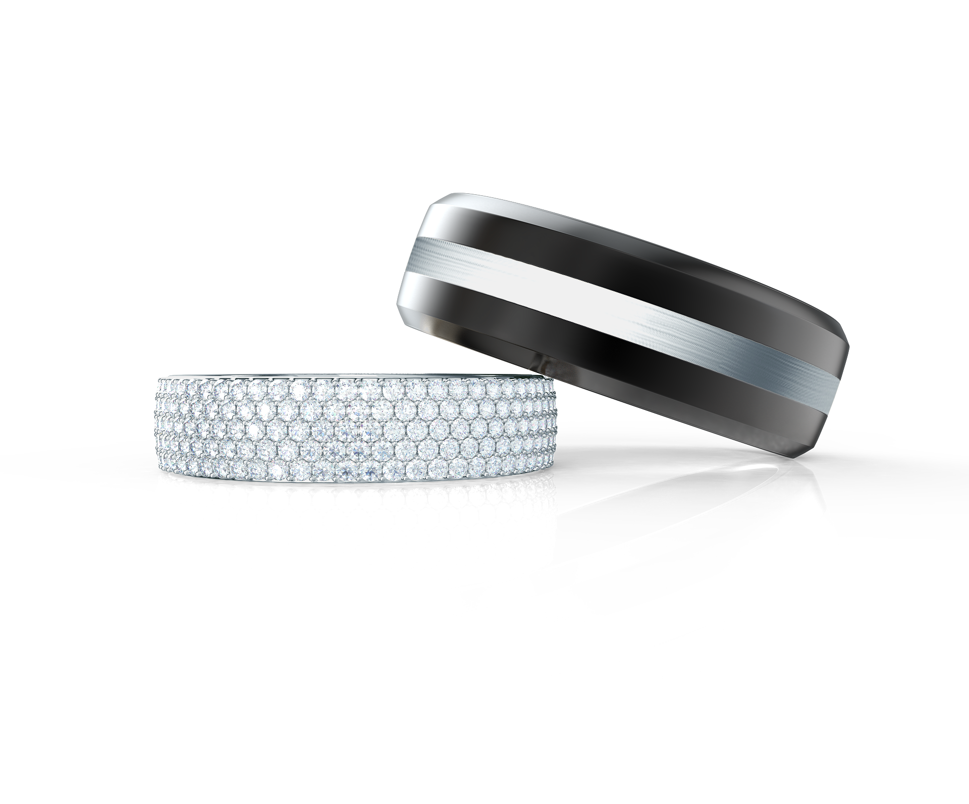 Pair your Five Row Pavé Band with a Precious Metal Inlay Ring Shop Now