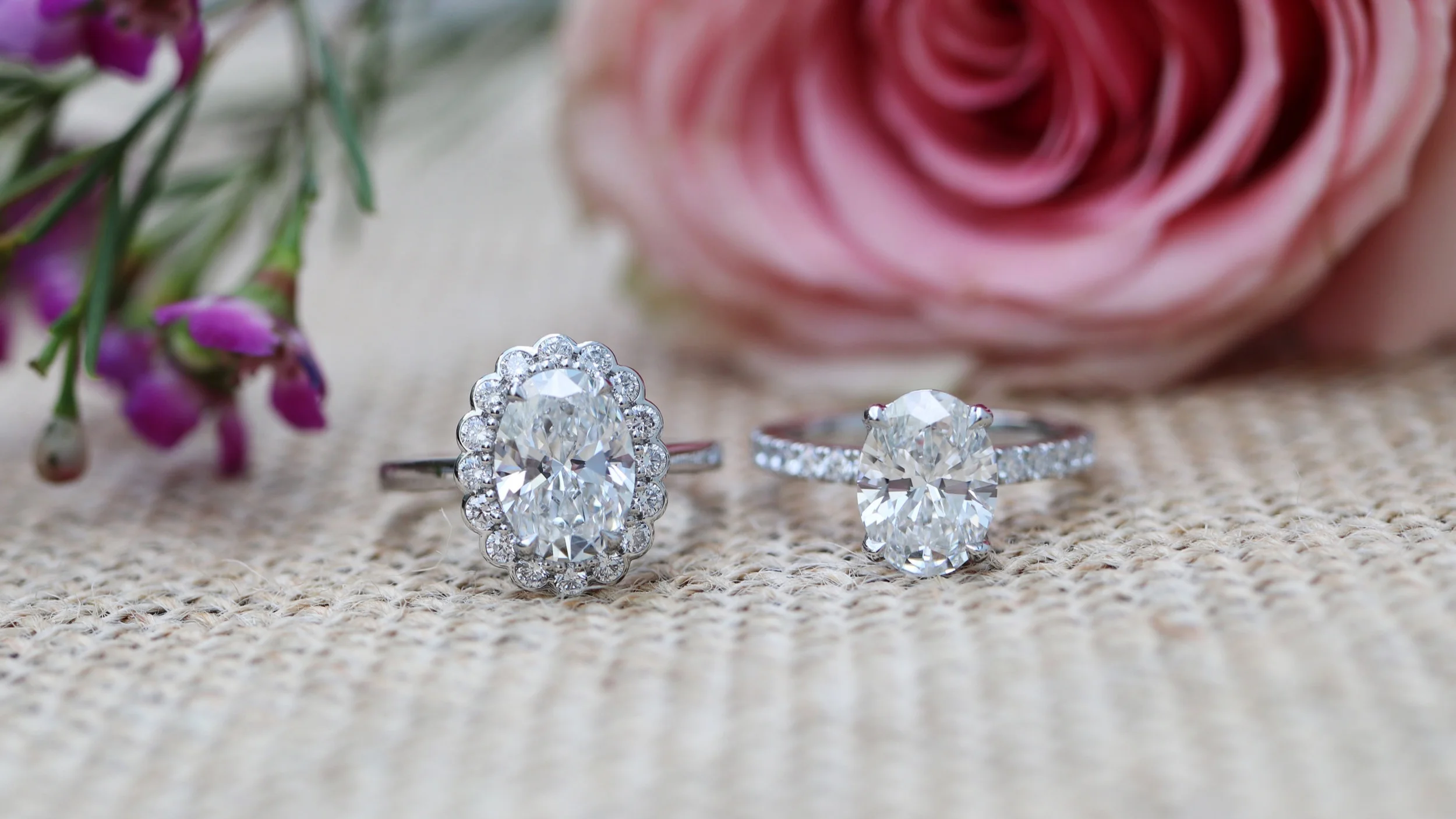 custom oval halo lab created diamond engagement ring and oval pavé solitaire lab diamond engagement ring ada diamonds New York