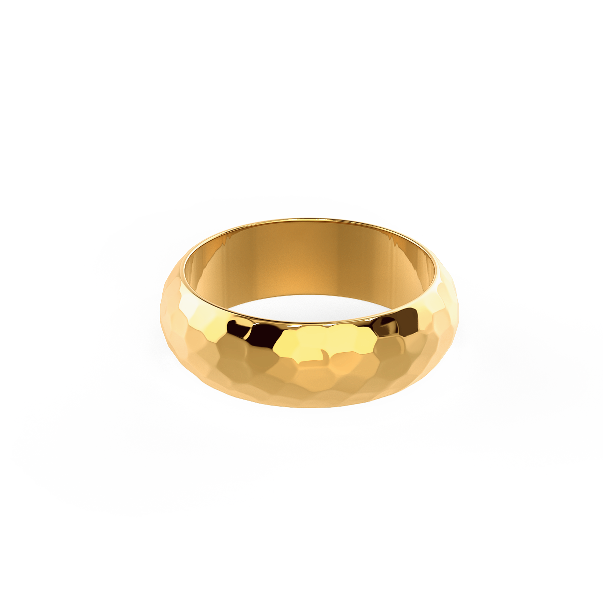 Hammered Rounded Ring Mens Wedding Band Rendering In Yellow Gold In Front View Design AD245