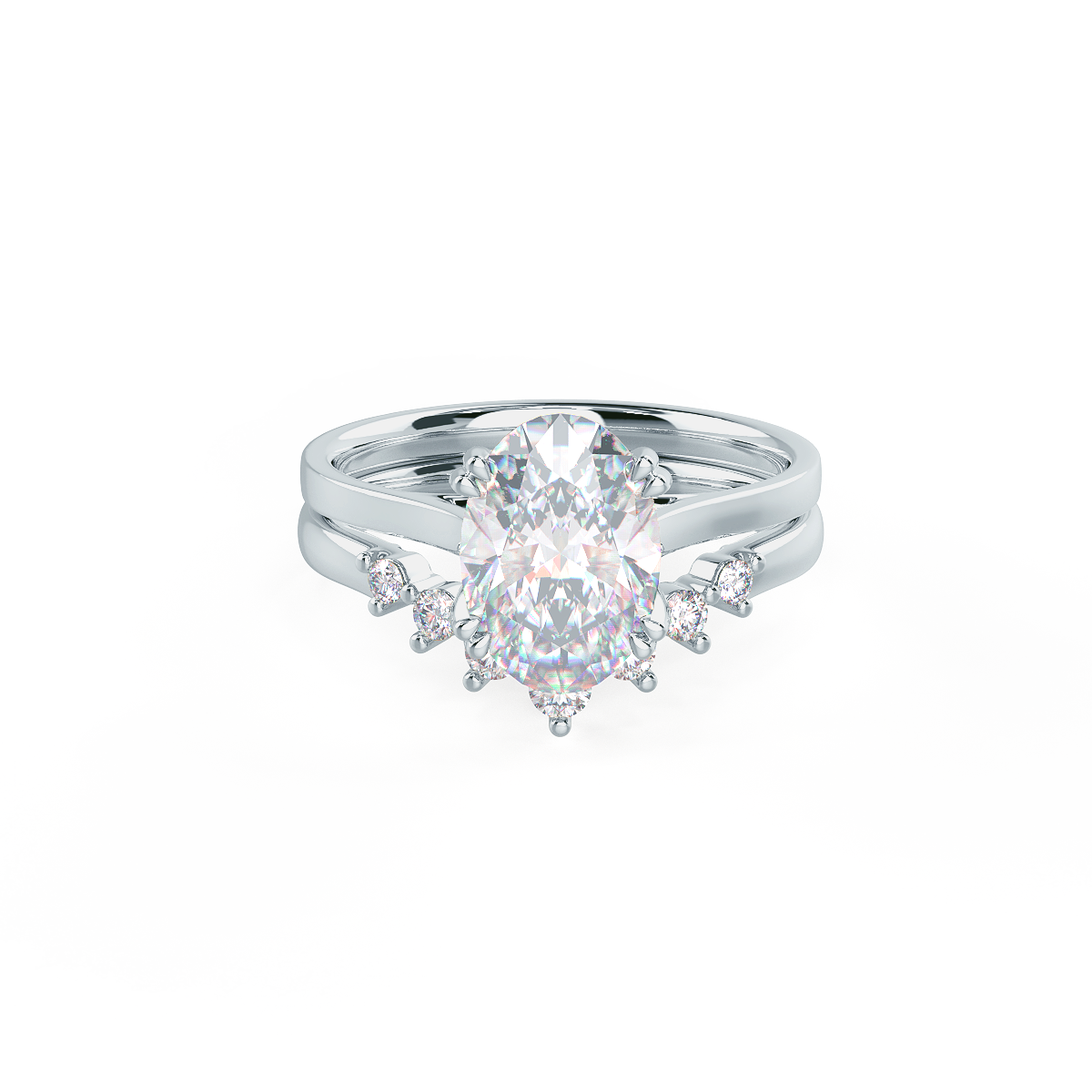 Lab Grown Diamond Nesting Wedding Band Rendering With Engagement Ring In Front View AD258