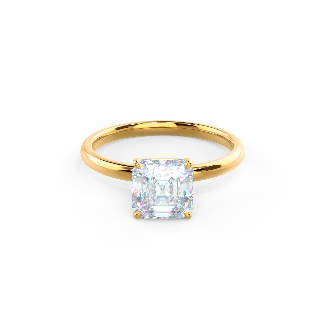 Asscher Lab Diamond Engagement Ring In Yellow Gold Front View Rendering Design AD234