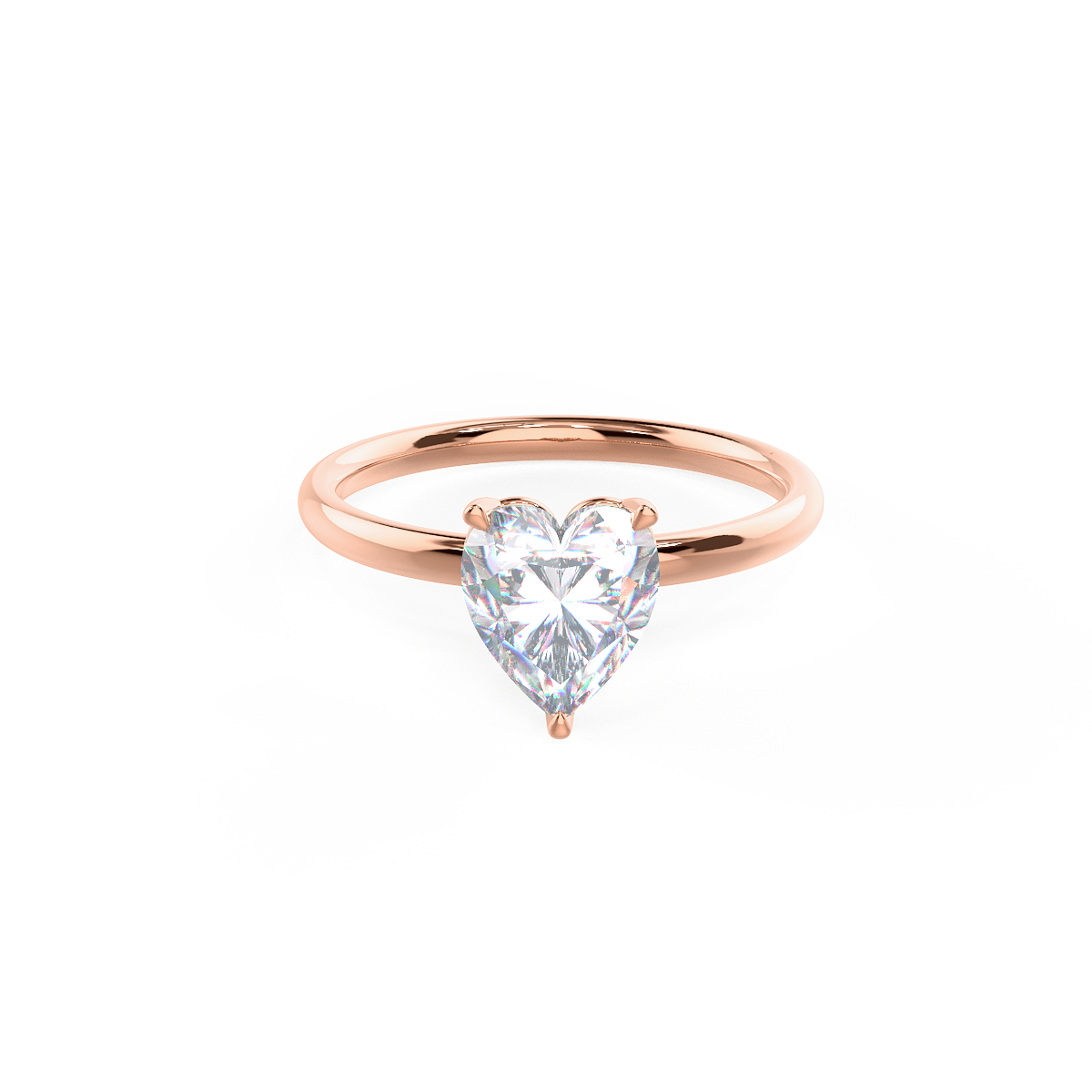 Ada Diamonds Lab Diamond Heart Solitaire Engagement Ring In Rose Gold Rendering Front View Design AD242
