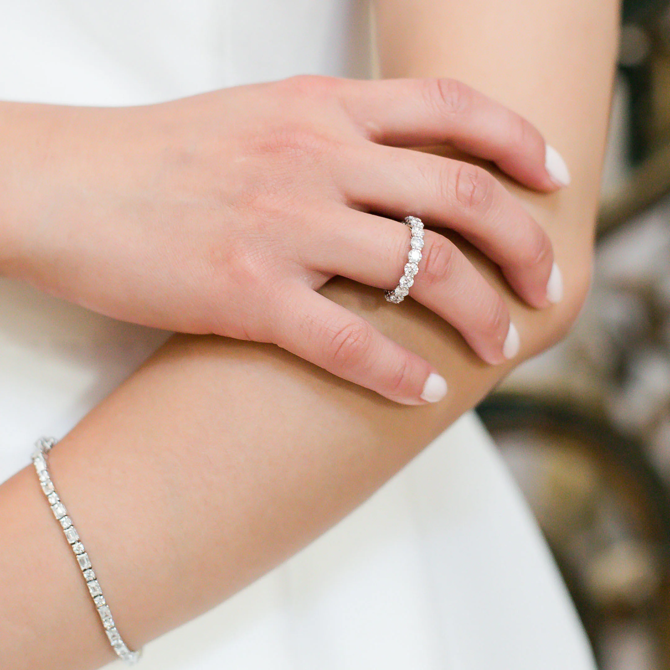 Prong Set Lab Diamond Eternity Band On Model AD081