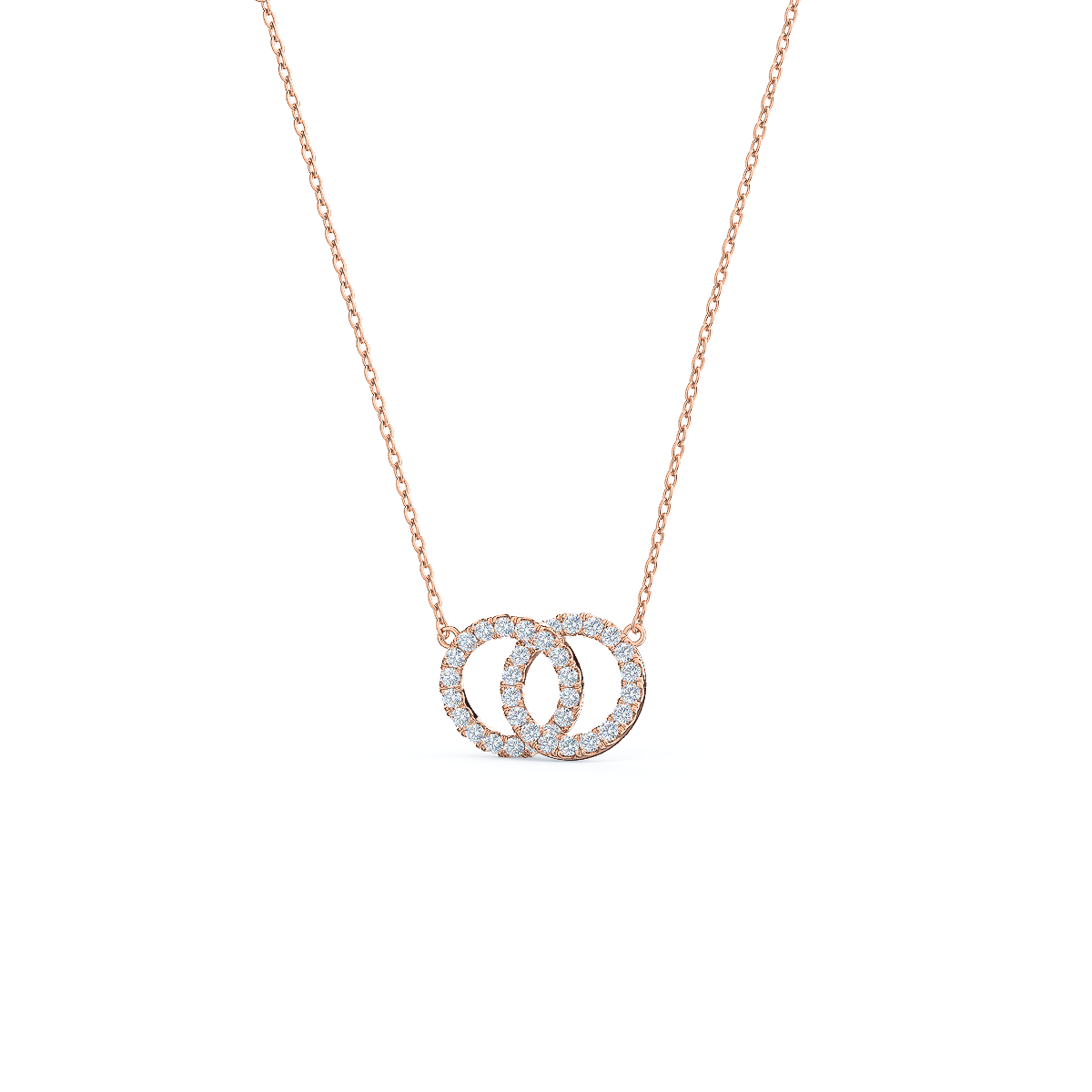 Interlocking Open Circle Double Karma Lab Created Diamond Necklace in Rose Gold Design-034
