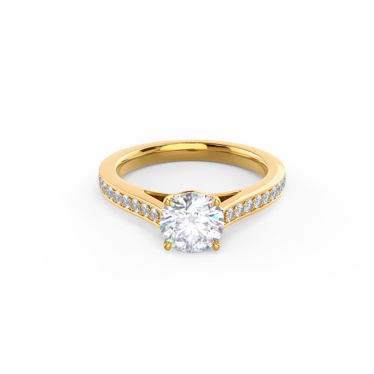 monster Hoofd barsten Round Channel Set Engagement Ring Yellow Gold 1.26ctw