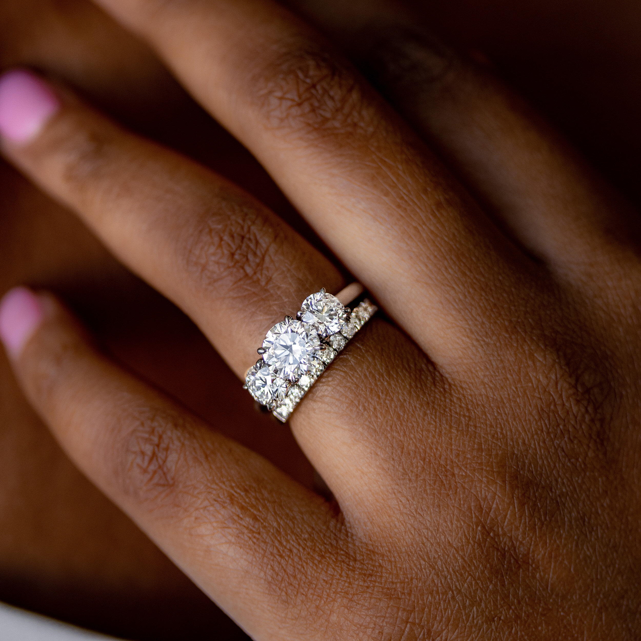 3.0 ct Round Cut Three Stone Diamond & Silver Engagement Ring Wedding Band 