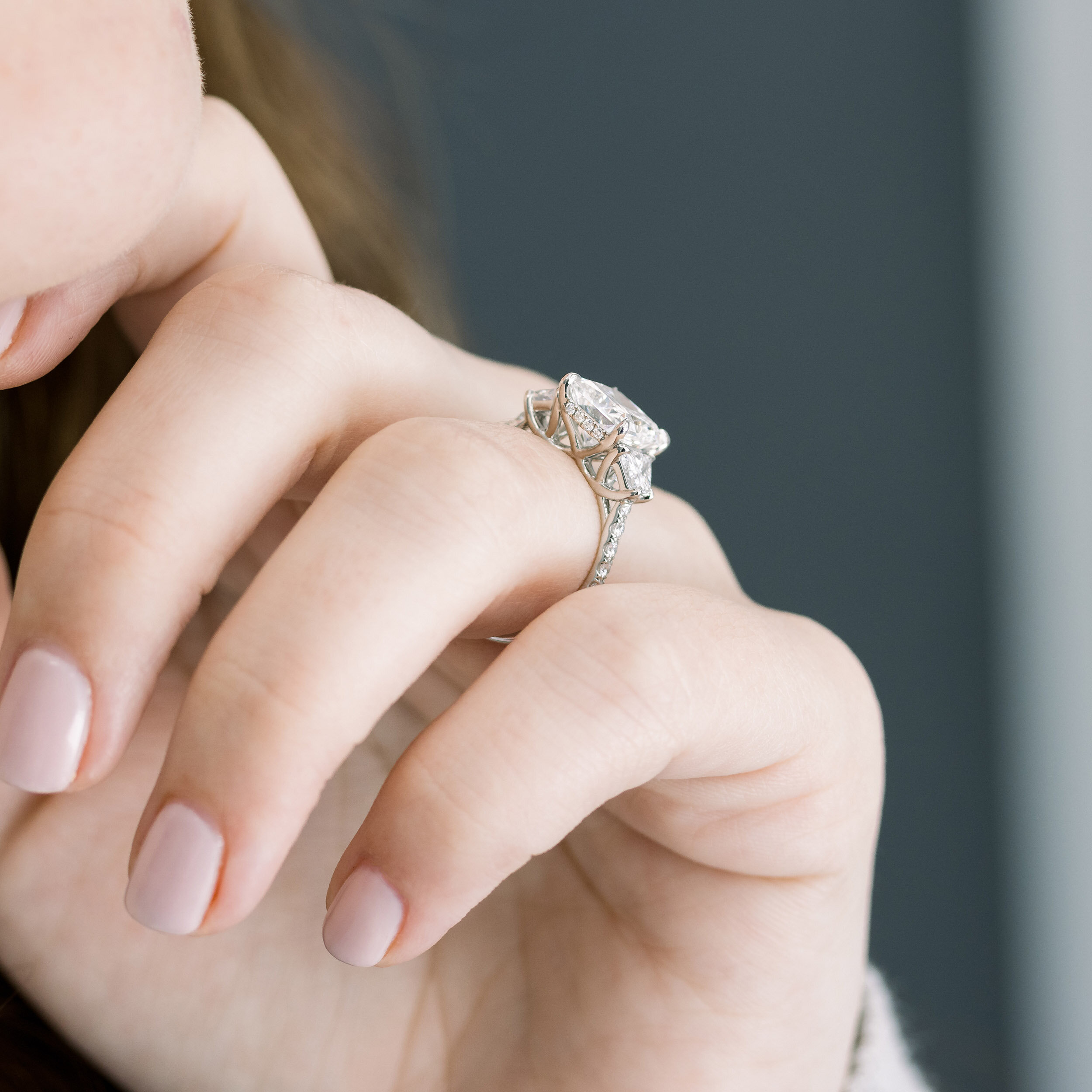 Sapphire & Diamond Three-Stone Engagement Ring 18K White Gold